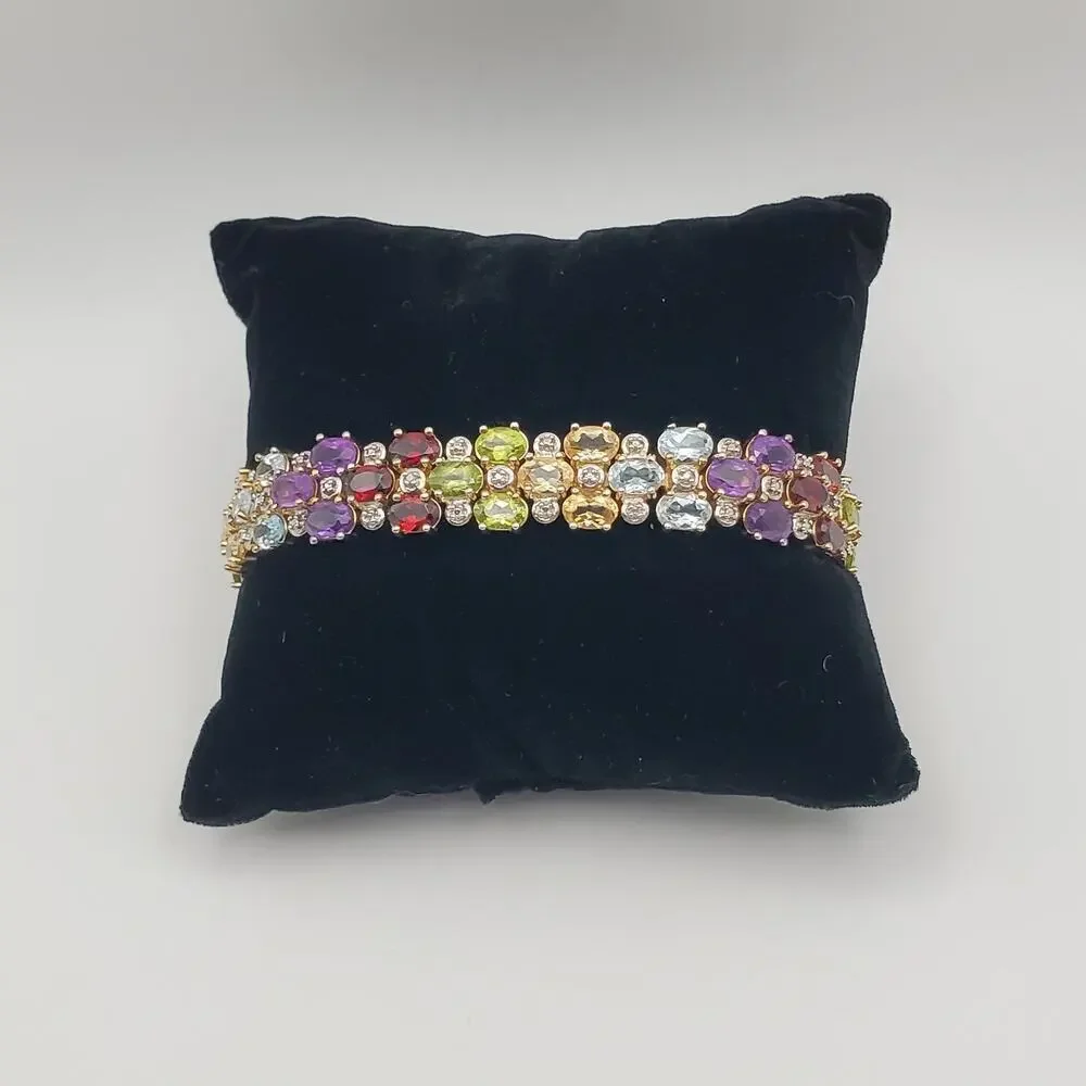 Ross Simons Sterling Silver Gold Vermeil Multi Gemstone Bracelet 7.25